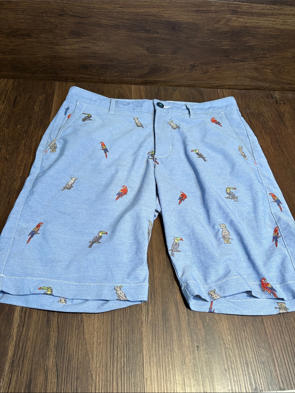 Tommy Bahama Light Blue Parrot Embroidered Hybrid Shorts
